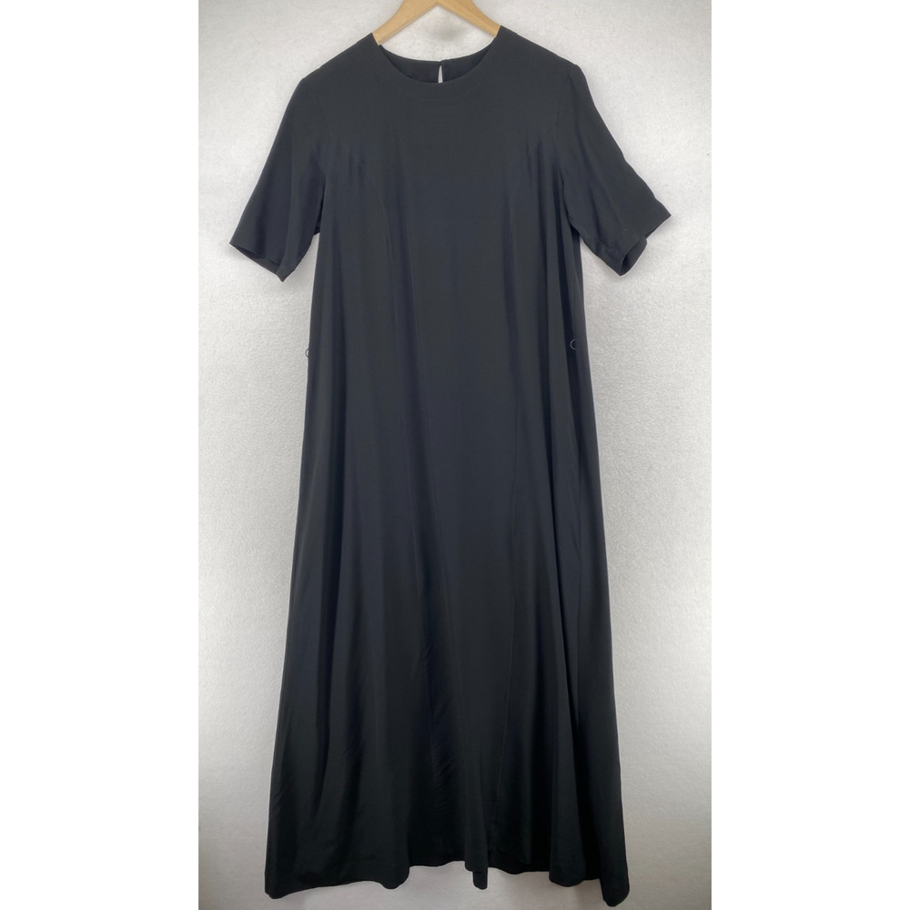 HENRIK VIBSKOV Dress M Silk T Shirt Short Sleeve Pullover Maxi Black